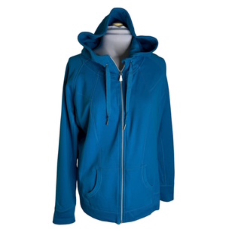 No Brand Label Front Full Zip Drawstring Hood 2 Pocket Teal Hoodie Size XL